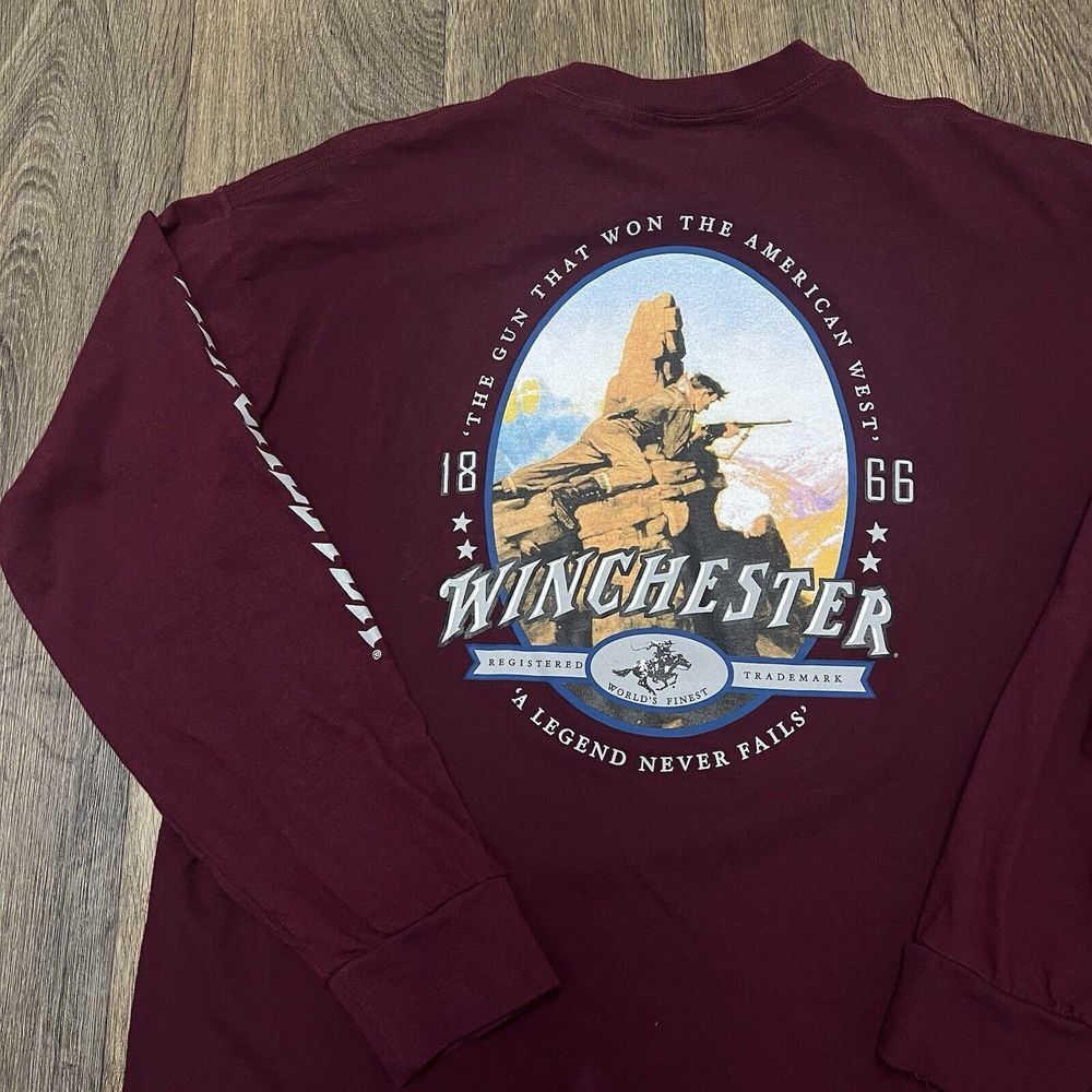 Y2K Winchester 1866 Long Sleeve T-Shirt Men's Large Maroon Western Hunting - Picture 10 of 10